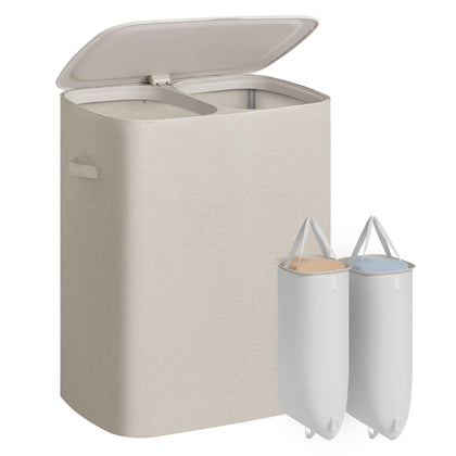 Laundry Hamper with Lid, 160L Double Laundry Basket, Steel Frame