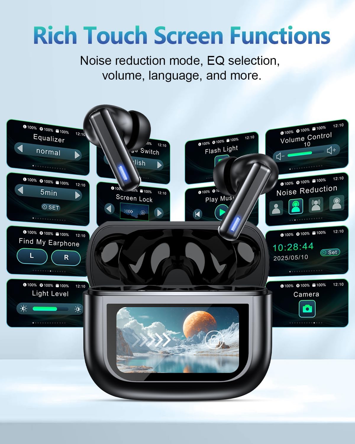 Wireless Earbuds Bluetooth Headphones, Ear Buds with Touch Screen, ANC ENC Noise Cancelling Transparency Mode, 40H