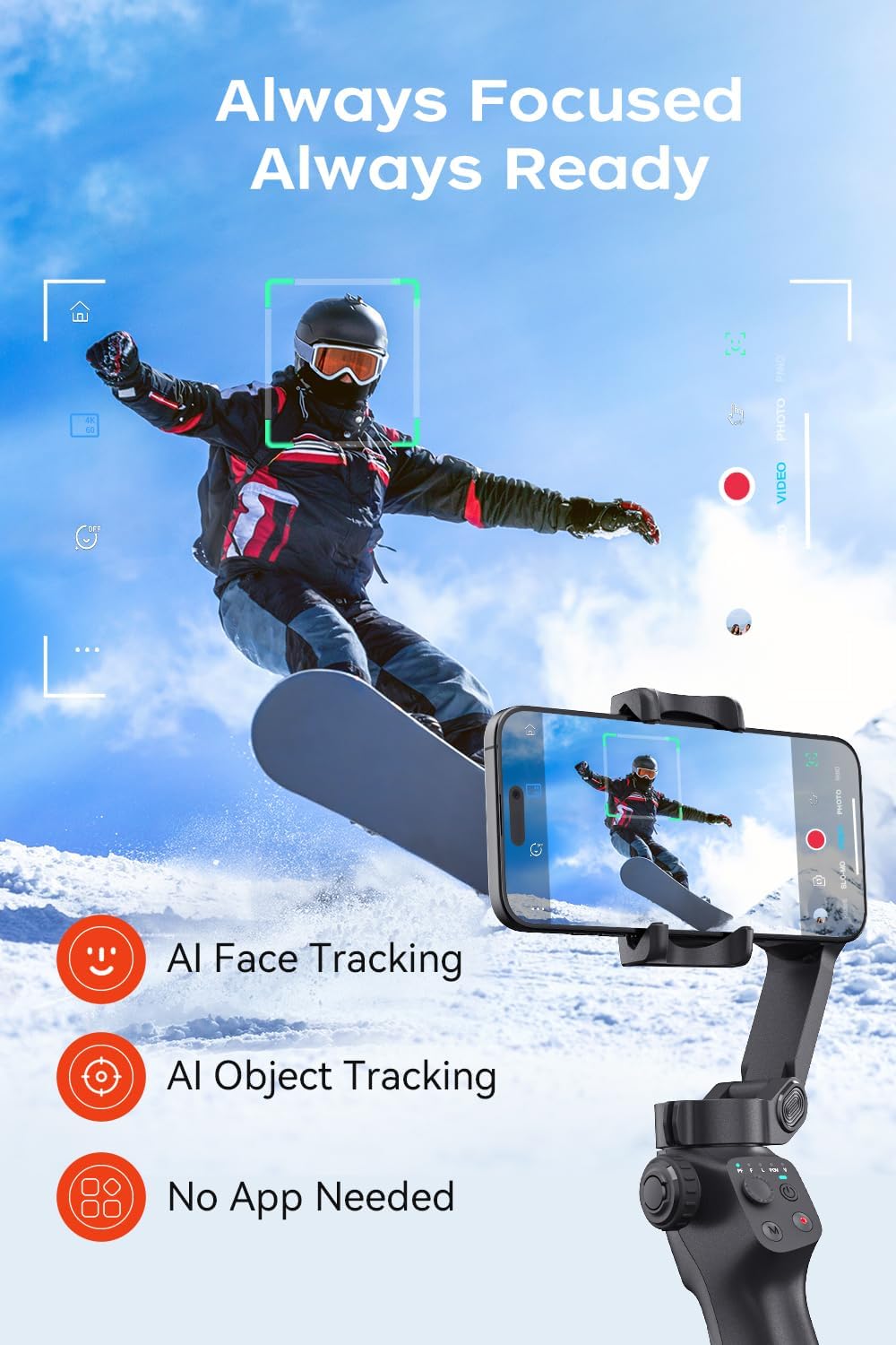 CM8 Gimbal Stabilizer for iPhone Android, 3-Axis Phone Gimbal with Remote Control Portable Foldable, Phone Stabilizer