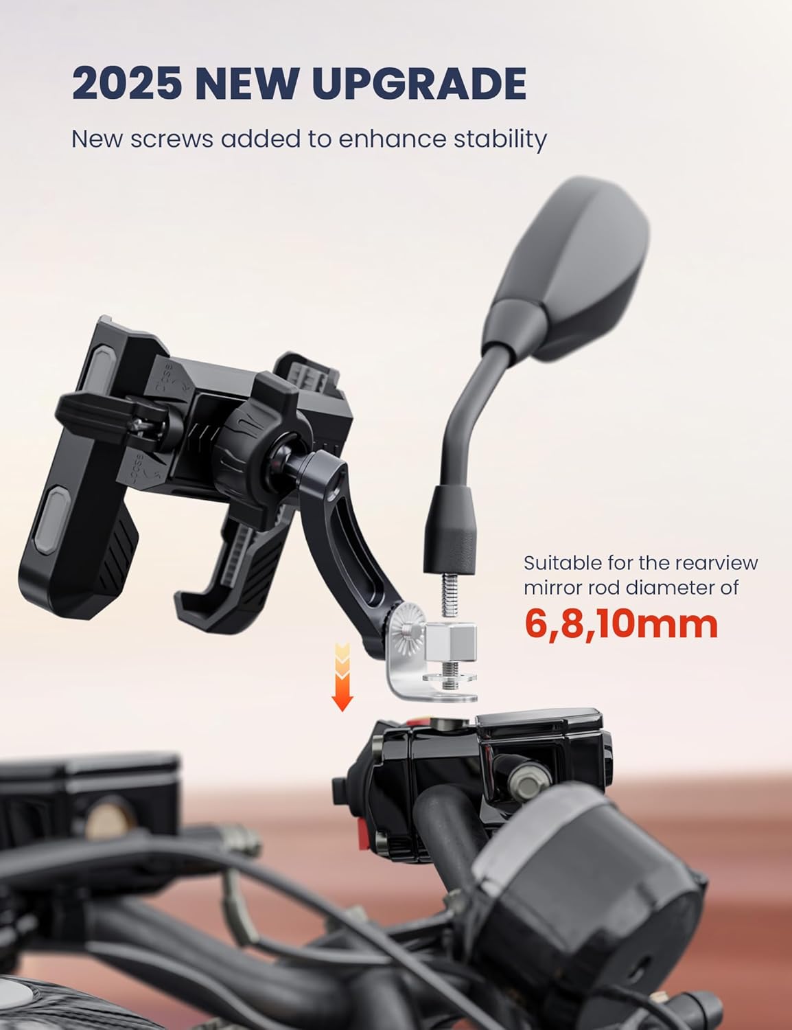 Motorcycle Phone Mount, 1S Quick Release. Anti Shake Motorbike Phone Holder for 4.0-7.0 Inch Smartphone for