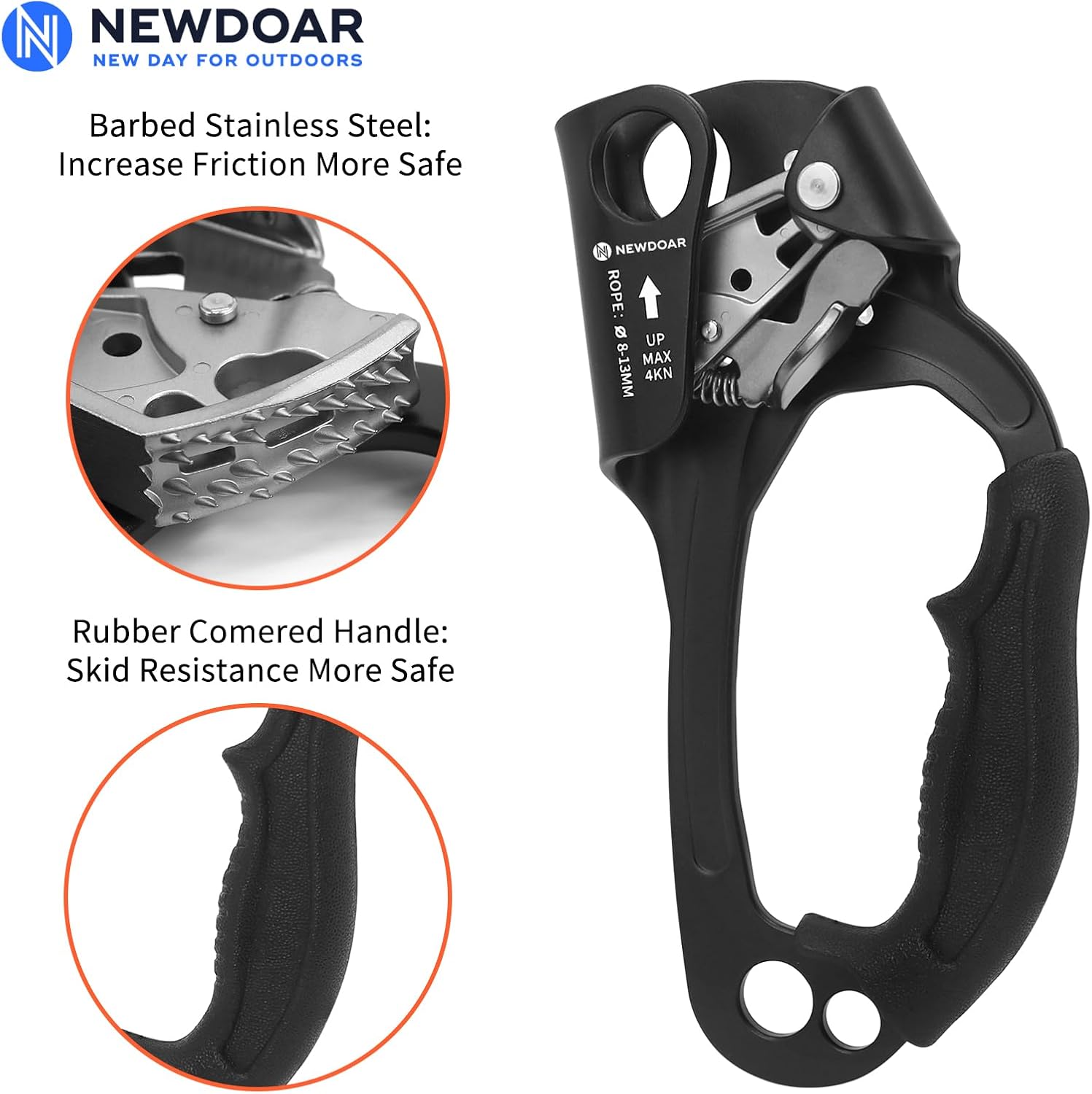UIAA & CE Certified Hand Ascender Rock Climbing Tree Arborist Rappelling Gear Equipment Rope Clamp for 8~13MM Rope