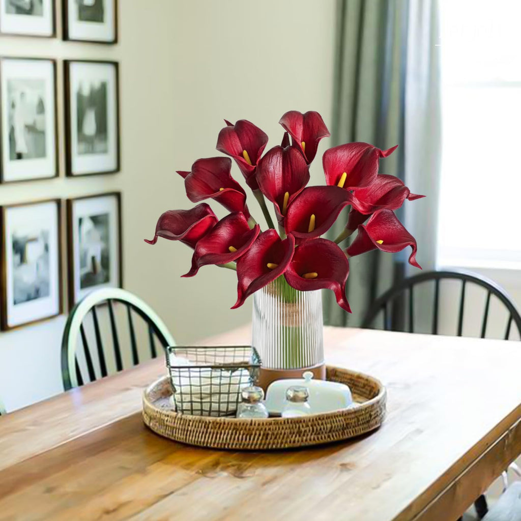 Artificial Calla Lily Flowers 12Pcs, Dark Red