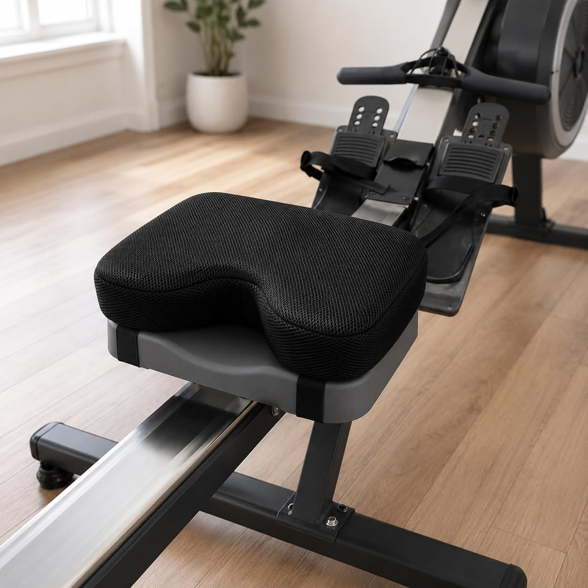 Rowing Machine Seat Cushion for Horizon Fitness Oxford 3 2015-2022, Thick Padded Seat Pad with Breathable Mesh, Adjustable Straps, Textured Bottom for Indoor Workouts