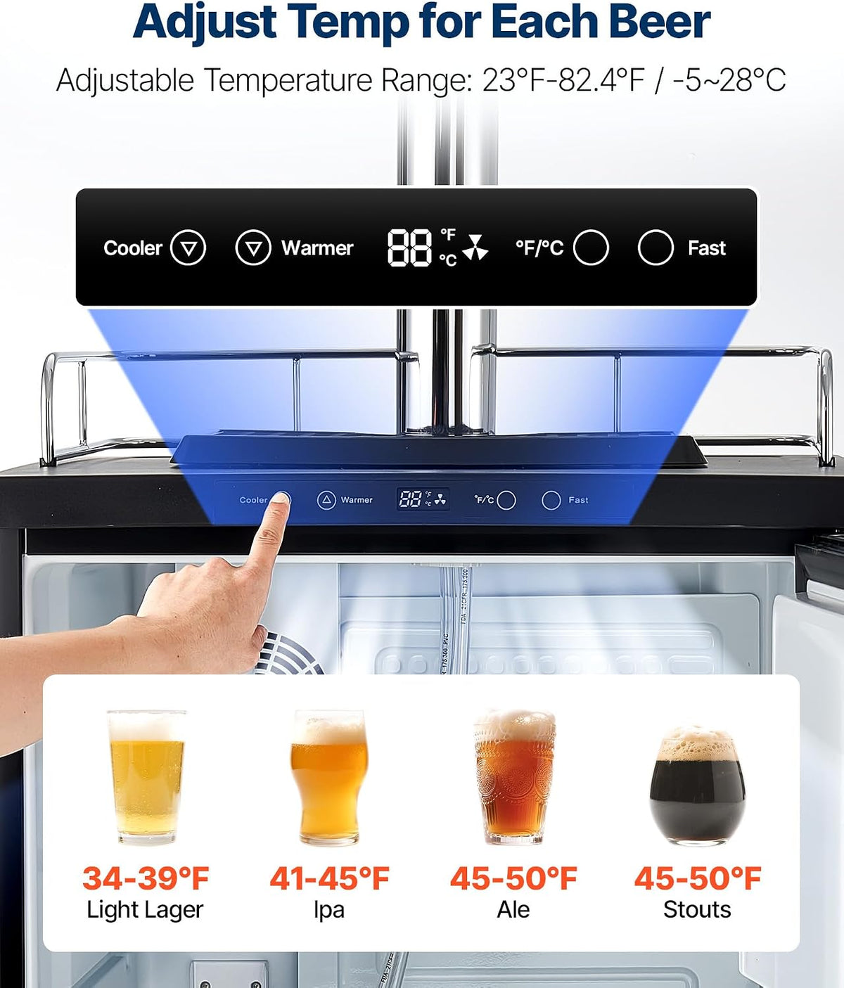 Beer Kegerator, Triple Tap Home Draft Beer Dispenser for Ball Lock