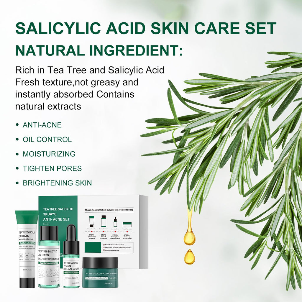 Tea Tree Salicylic Acid Facial Skin Care Set, Acne Treatment Skincare Set ,Skincare Mini Kit, Facial Kit Gifts for