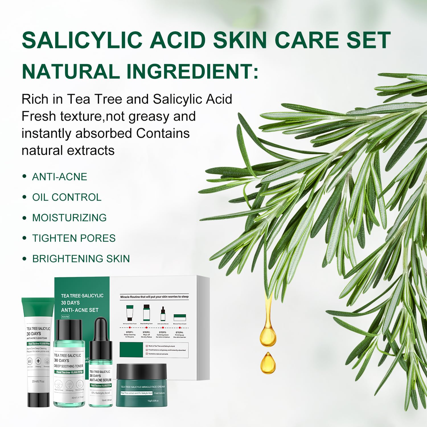Tea Tree Salicylic Acid Facial Skin Care Set, Acne Treatment Skincare Set ,Skincare Mini Kit, Facial Kit Gifts for