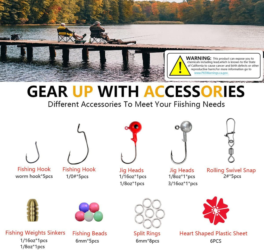 Fishing Lures Kit Set, Baits Tackle Including Crankbaits, Topwater Lures, Spinnerbaits, Worms, Jigs, Hooks, Tackle