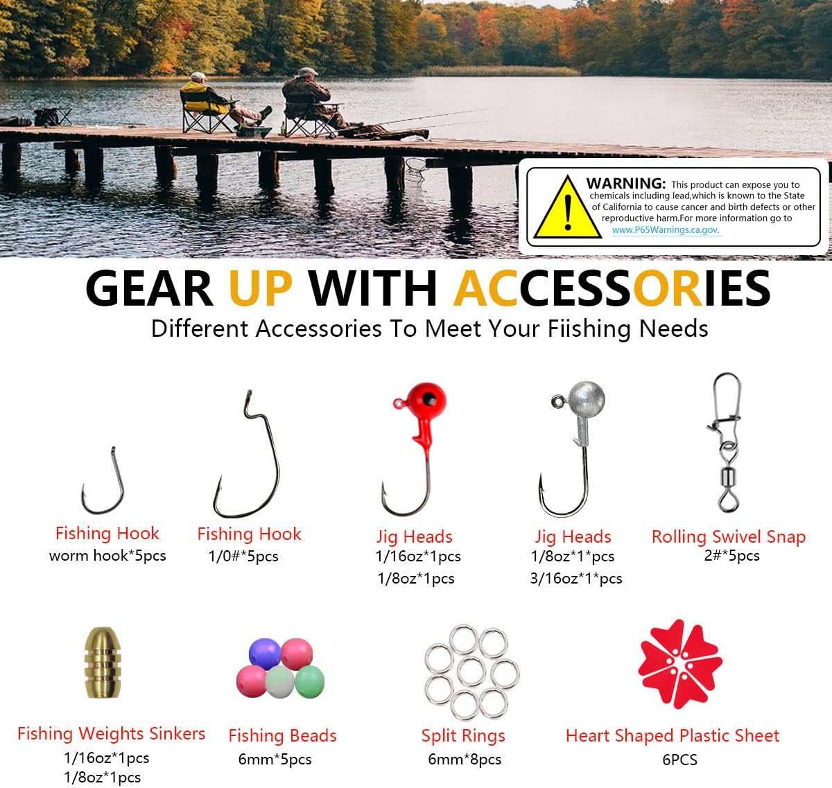Fishing Lures Kit Set, Baits Tackle Including Crankbaits, Topwater Lures, Spinnerbaits, Worms, Jigs, Hooks, Tackle