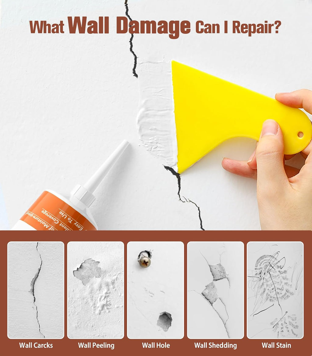 Drywall Repair Kit,2 Pack Wall Repair Paste for Wall Holes & Cracks | 4 Wall Patches,2 Scraper,4 Sandpapers,Quick