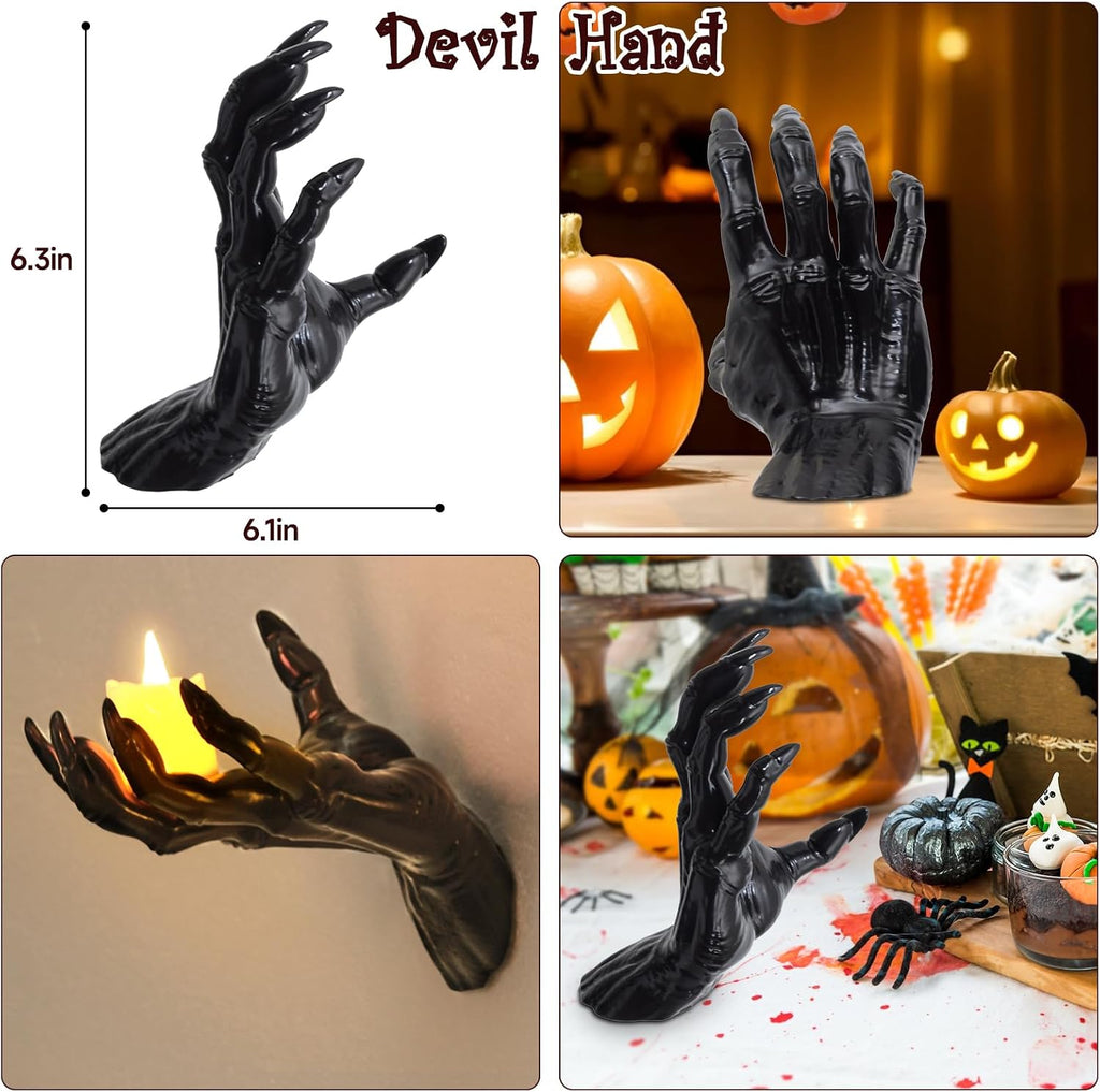 Halloween Decorations Indoor Gothic Decor: Pack of 3 Wall Mounted Hands | Creepy Reaching Hands with Lighted Candles