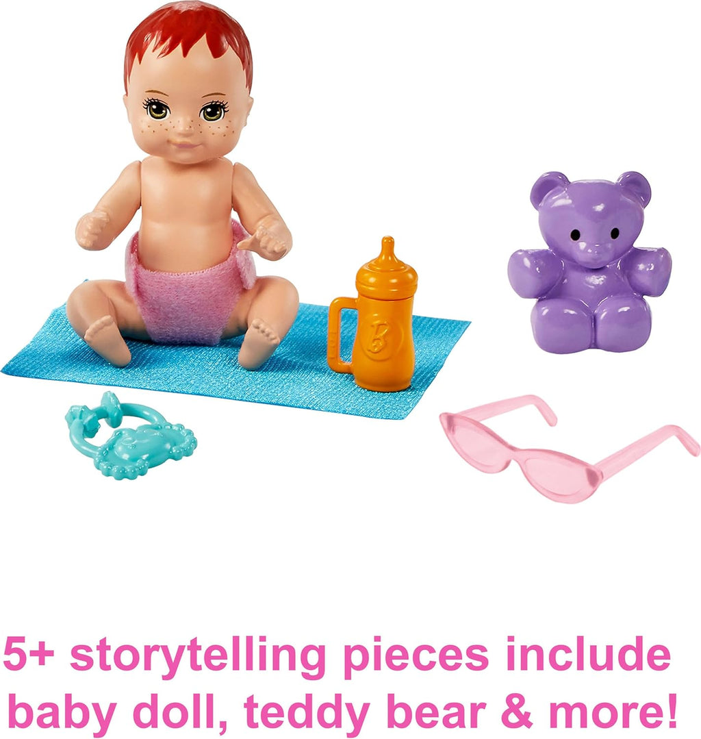 Barbie Skipper Babysitters, Inc. Playset with Skipper Babysitter Doll (Brunette), Stroller, Baby Doll & 5