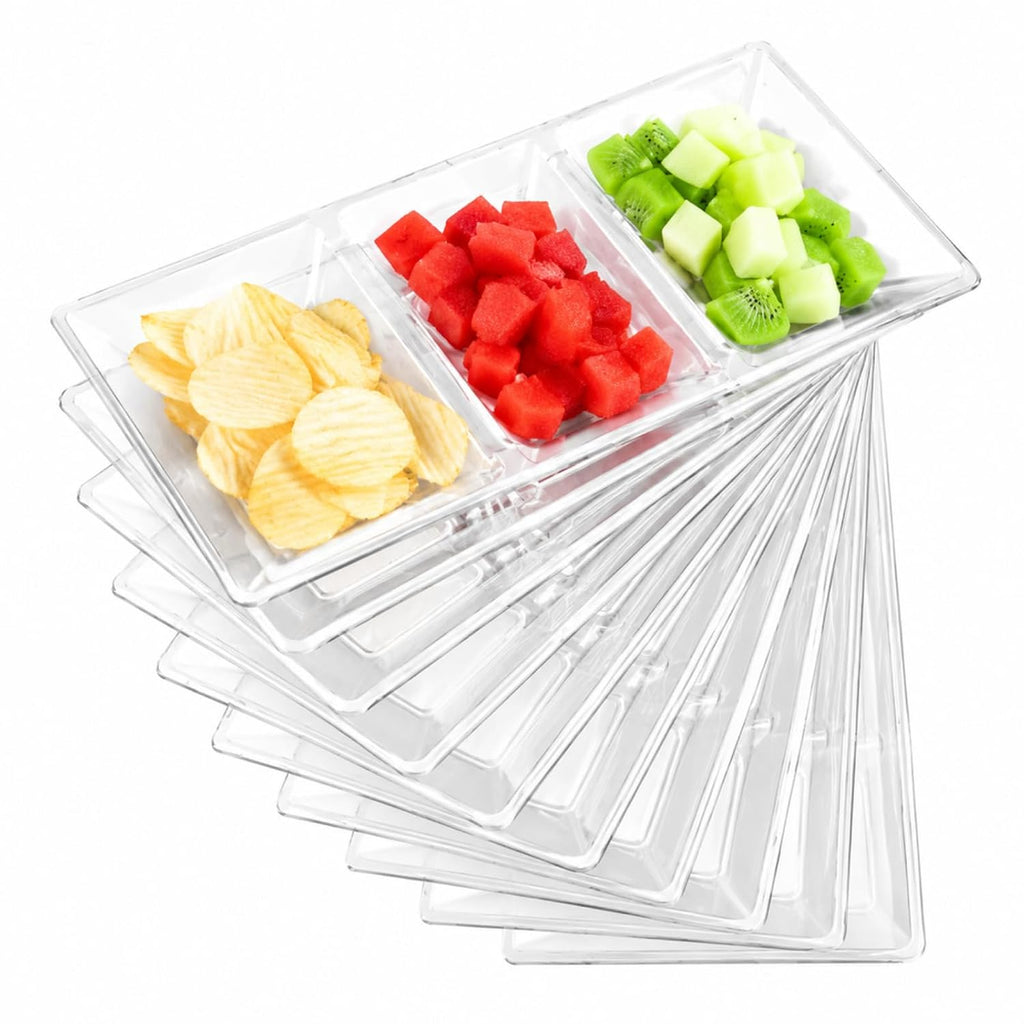 20pcs Clear 3 Section Serving Tray 15 x 7 in Plastic