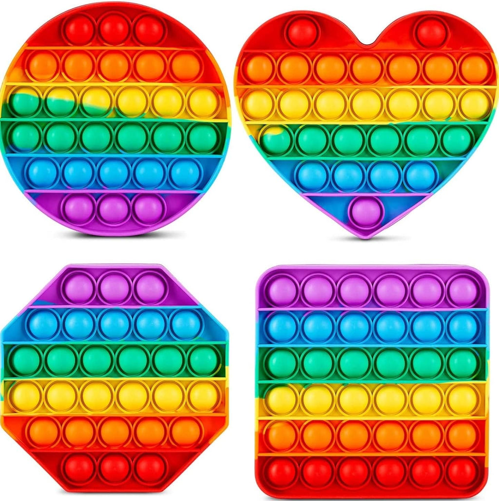 Multipurpose 4 Pack Rainbow Pop it Fidget Toy, Bubble Sensory Toy for Kids and Adults, Stress Reliever, 4 Shapes