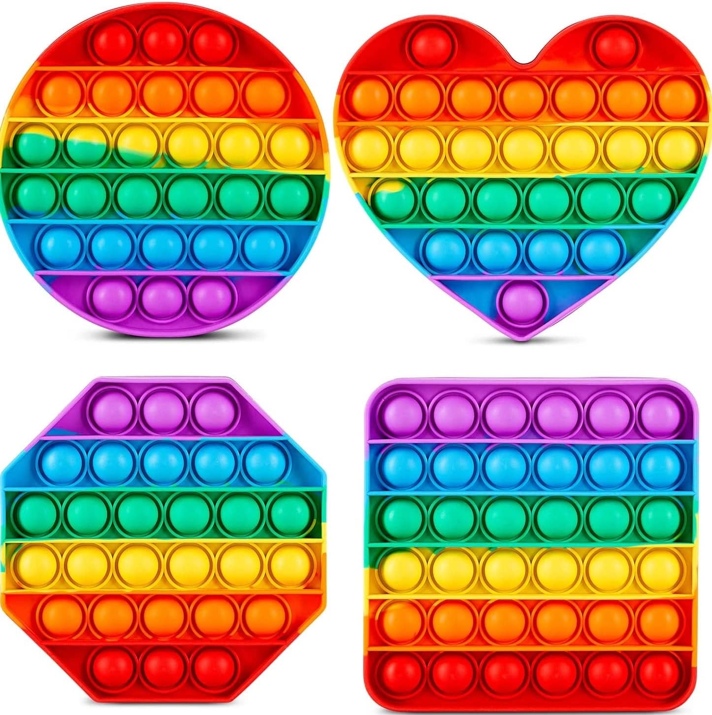 Multipurpose 4 Pack Rainbow Pop it Fidget Toy, Bubble Sensory Toy for Kids and Adults, Stress Reliever, 4 Shapes