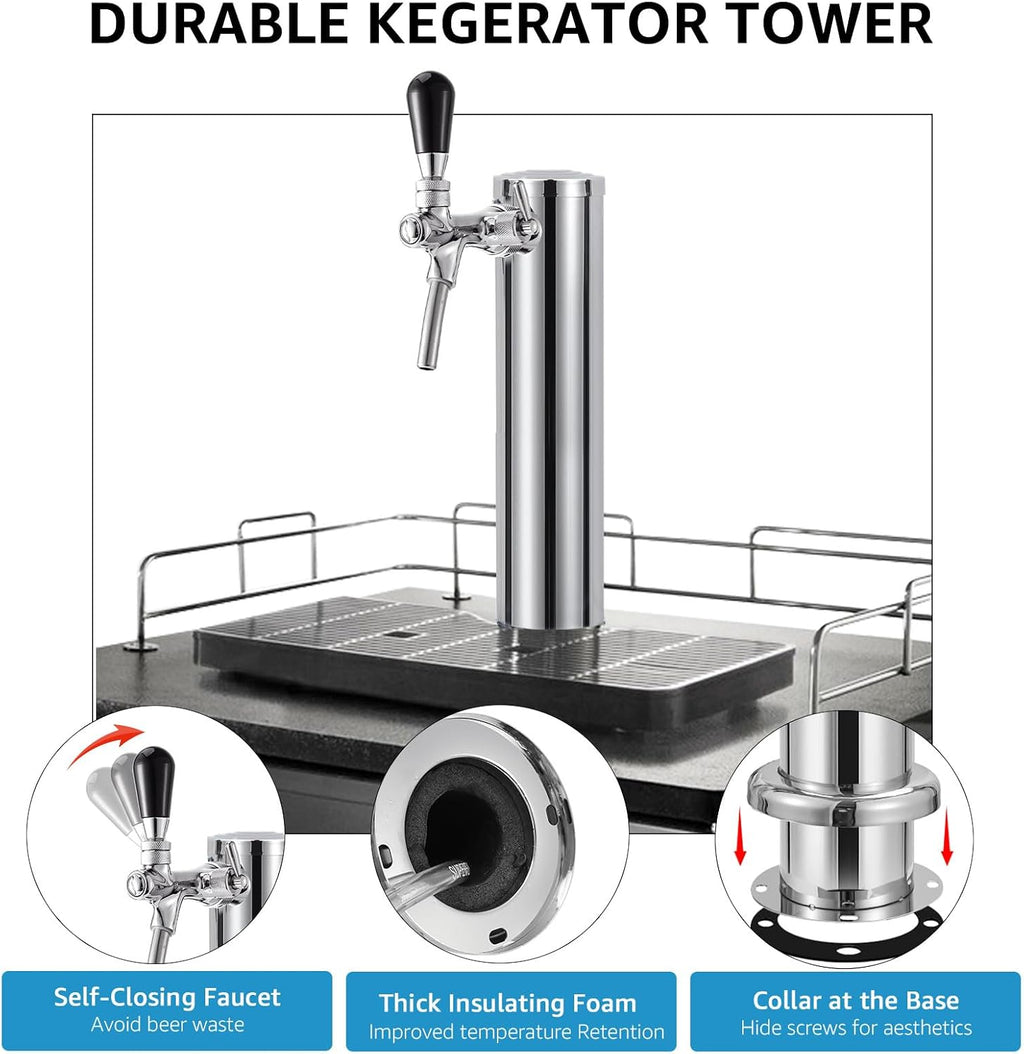 Adjustable Kegerator Beer Tower, Single Tap Tower Keg Tower for Homebrew