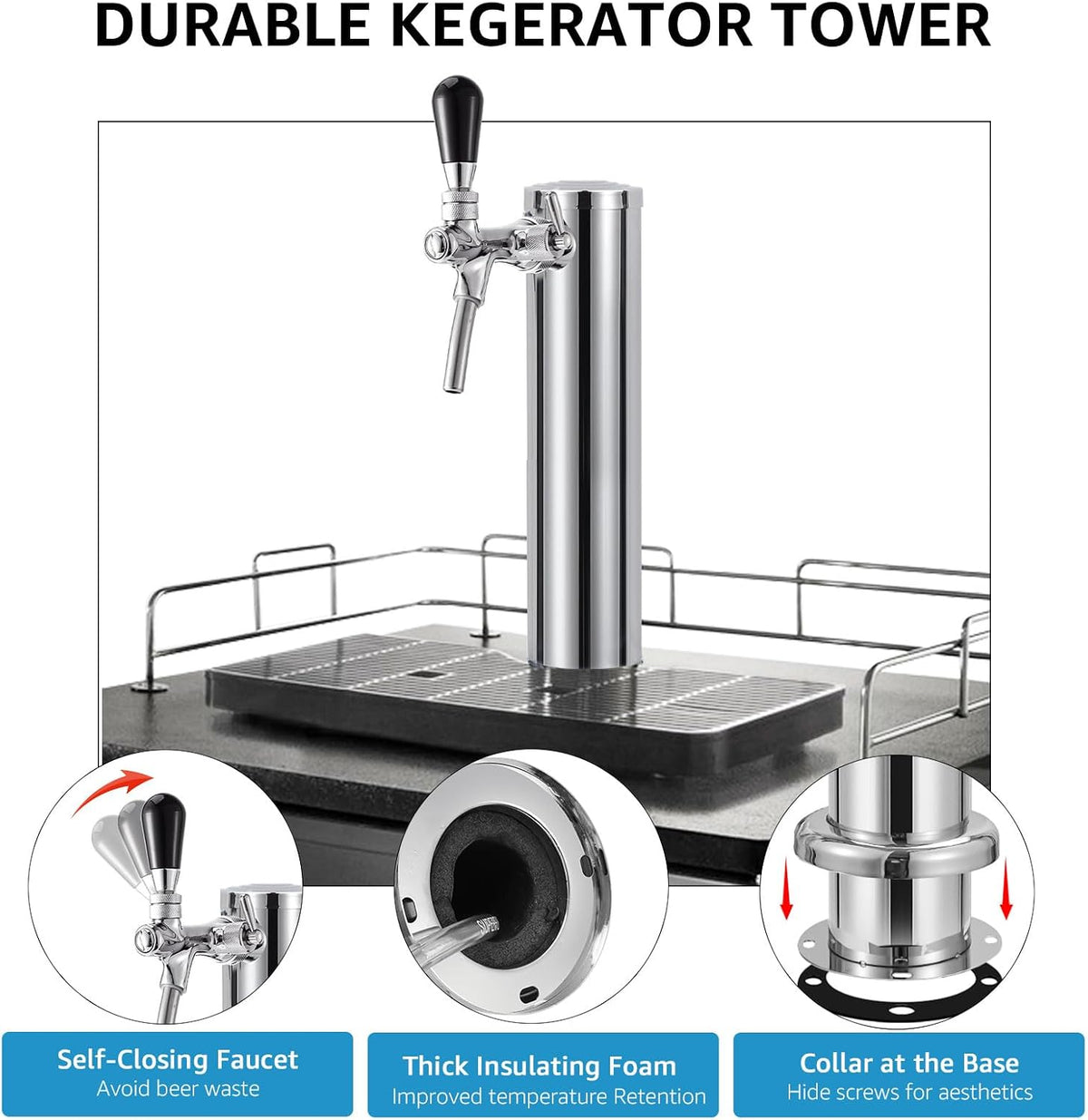 Adjustable Kegerator Beer Tower, Single Tap Tower Keg Tower for Homebrew