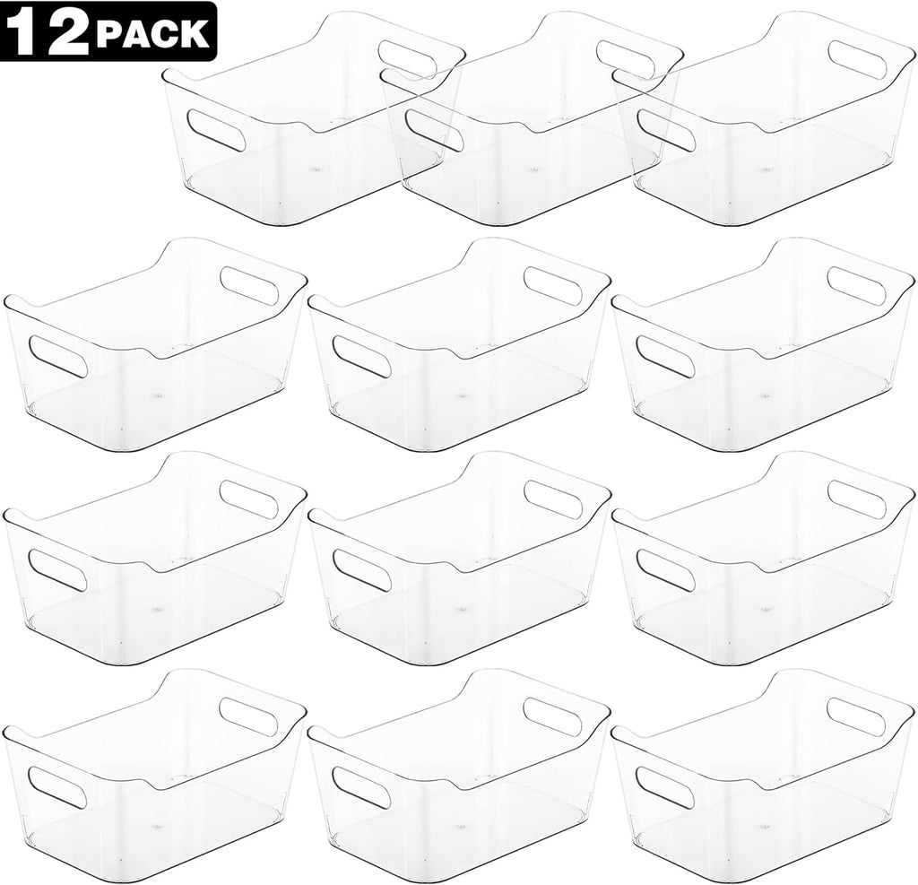 12 Pack Plastic Storage Bins, Multi-Use Organizer Bins, Pantry Organizer, Clear Storage Containers for Home, Kitchen