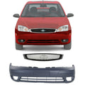 Front Bumper Cover Primed Plastic + Grille Assembly For 2005-2007 Ford Focus Direct Replacement