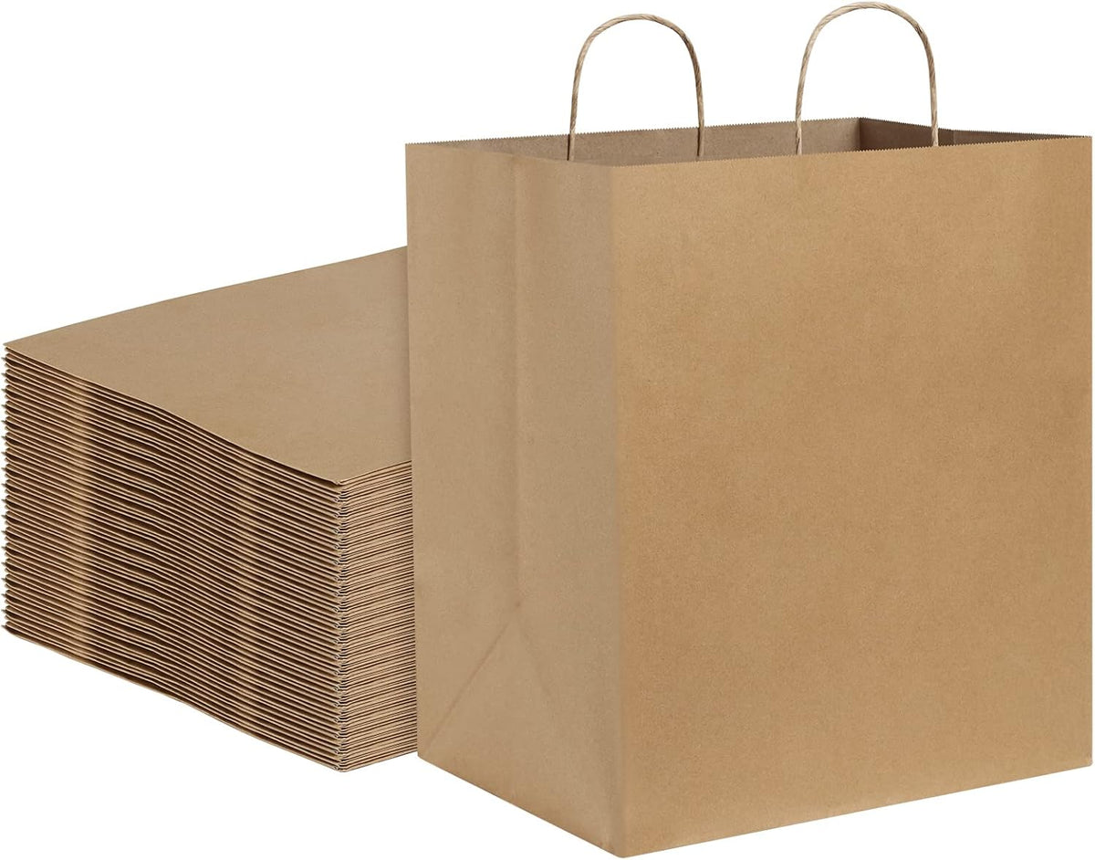 Paper Bags with Handles 14x10x15.75 Large 50Pcs Ultra Wide Bottom