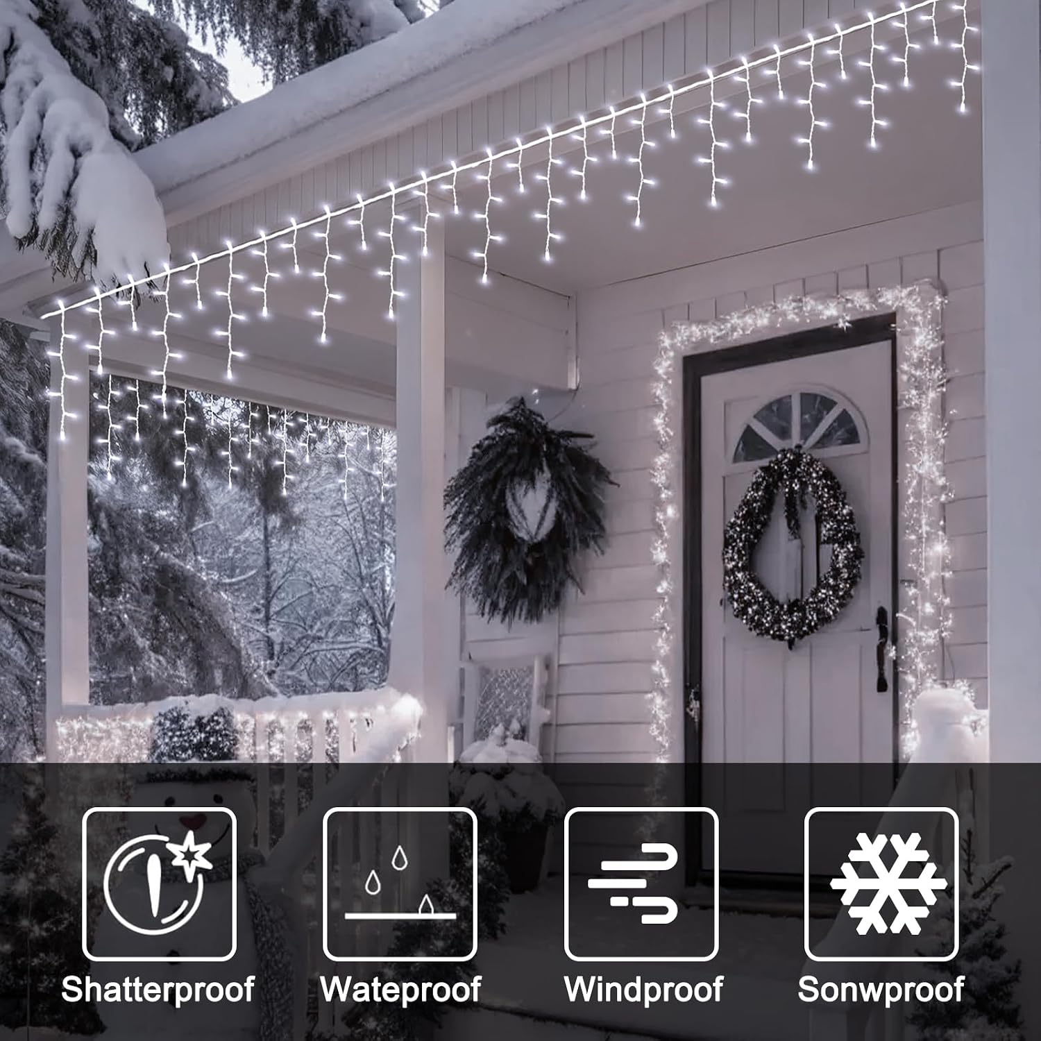 100 LED Icicle Lights String Light Warm white Christmas Decoration Plug in Waterproof Professional Grade Outdoor