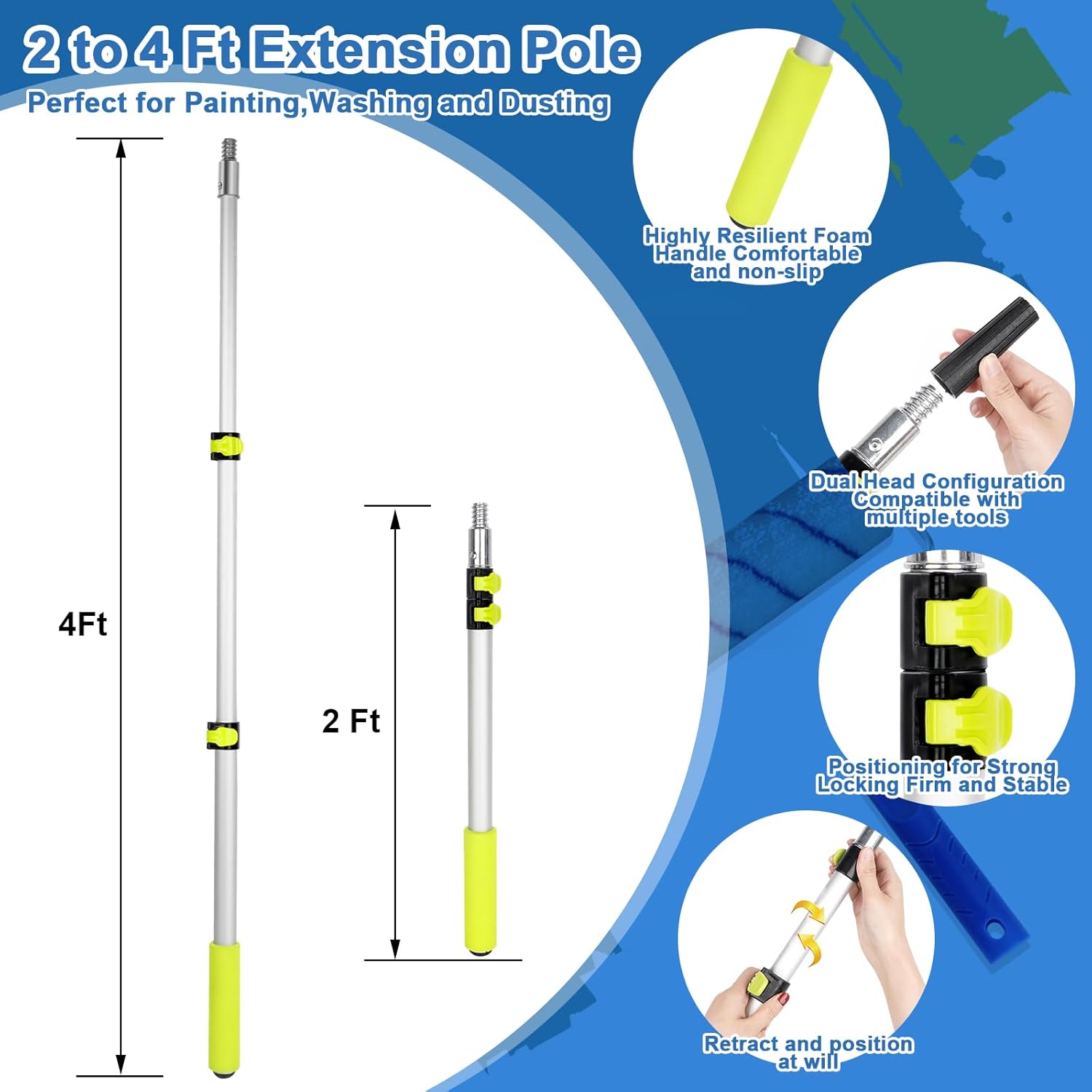 Paint Roller Kit with Extension Pole, 27 Piece Set, 2 to 4 Ft Pole, 4"9" Paint Rollers, Paint Brushes Set for