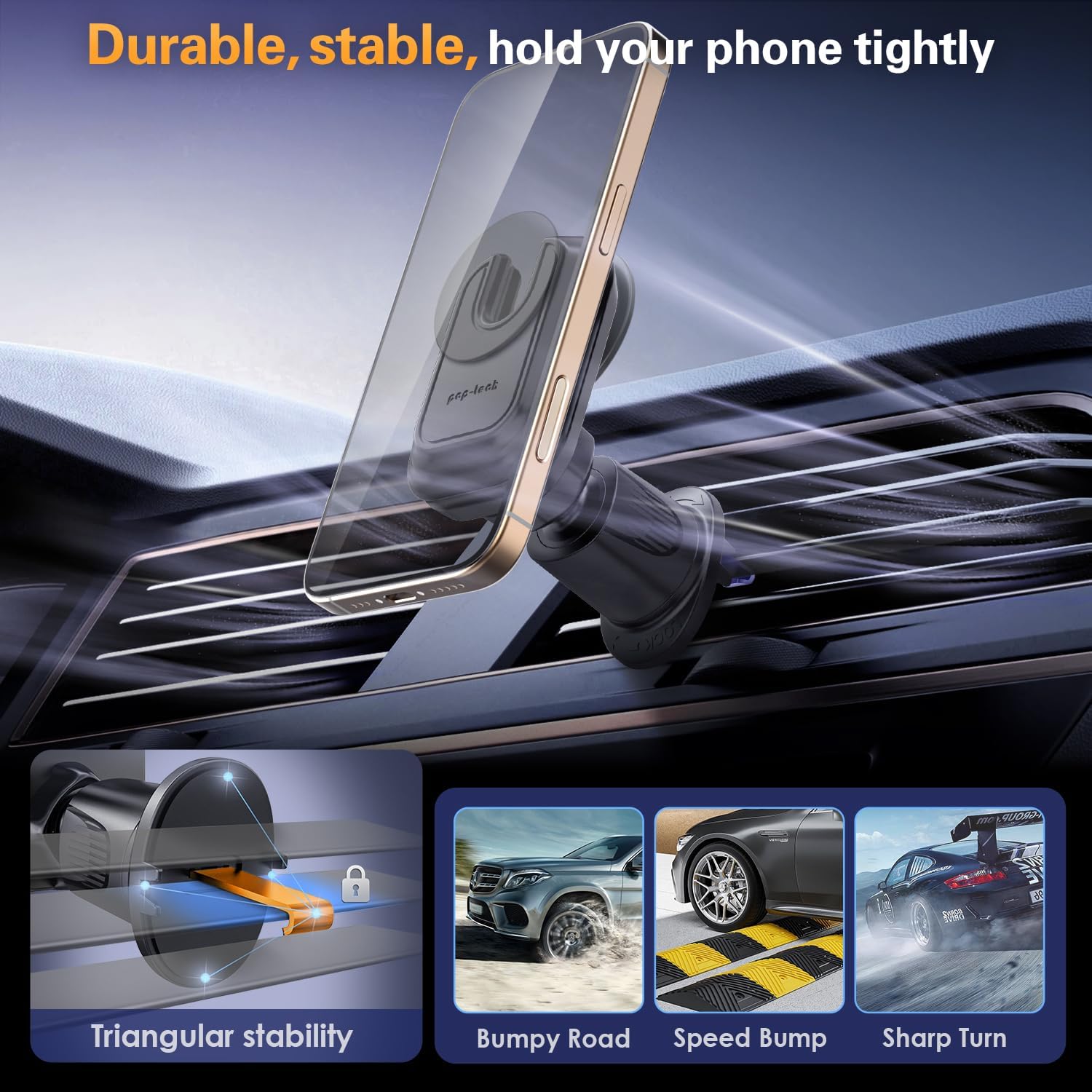 Car Vent Phone Mount for Thick Socket Grip, Air Vent Clip Phone Holder Compatible with Magsafe Wallet Black & iPhone