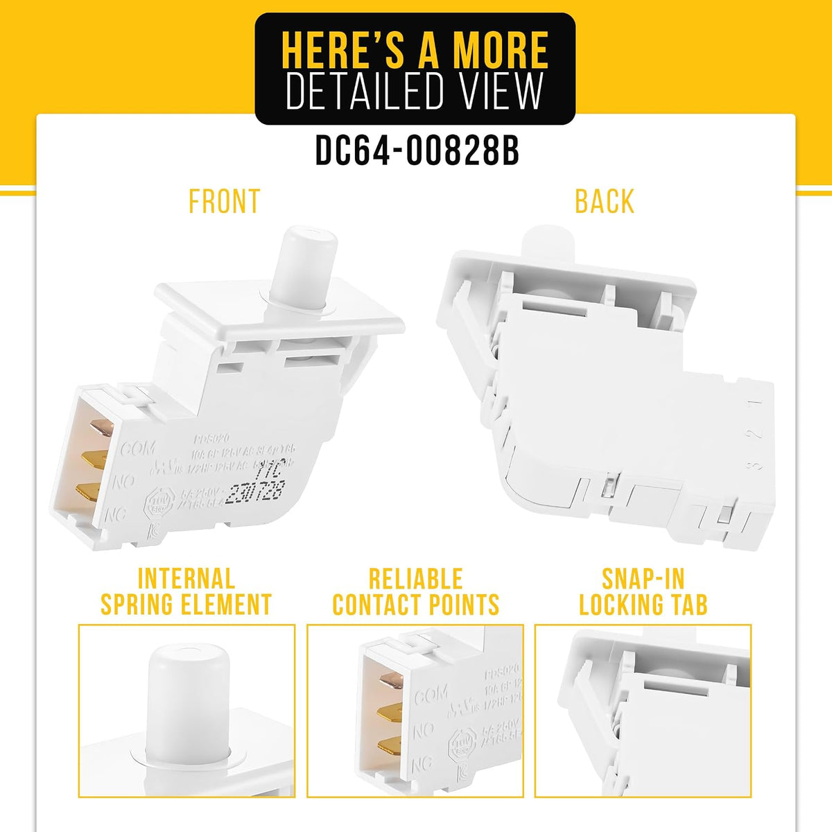 Dryer Door Switch for Samsung DVE50R5200W/A3