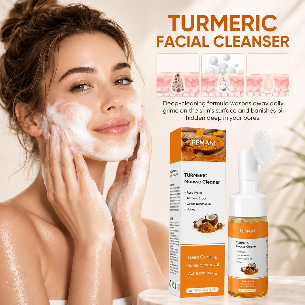 Turmeric Wash and Care 3 Pcs Set: Turmeric Face Wash, Toner & Face Cream | Turmeric Foaming Facial Cleanser for Face