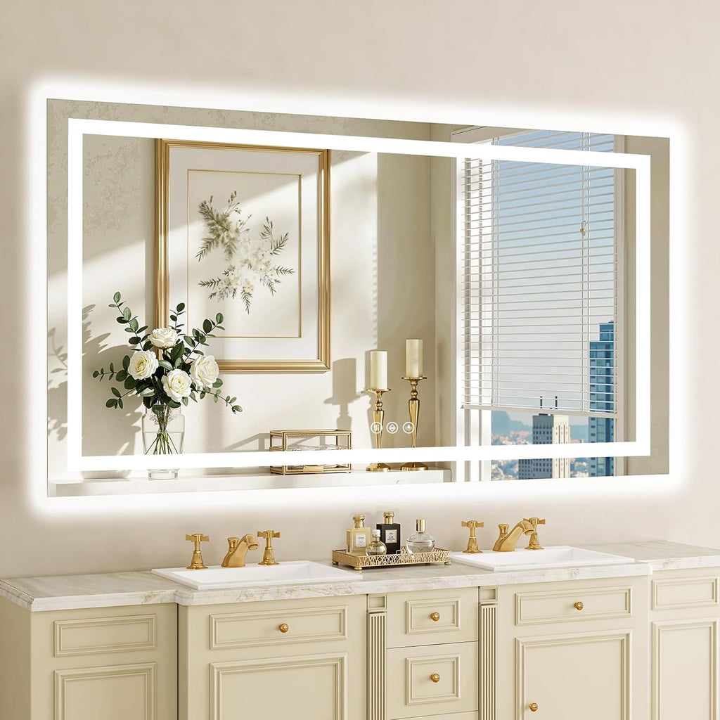 36"x60" LED Bathroom Mirror with Lights, Anti-Fog, Backlit+Frontlit | CRI 95, Stepless Dimmable, 3 Colors Lighting