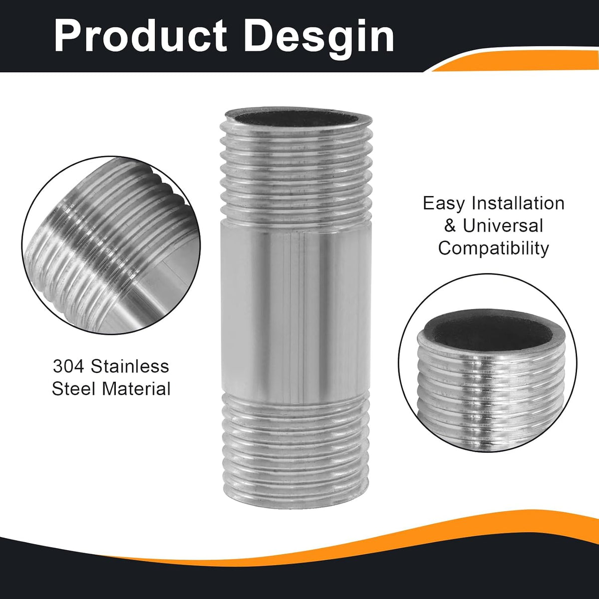 Murtenze 1/2" NPT X 1/2" NPT Male Threaded Stainless Steel Nipple