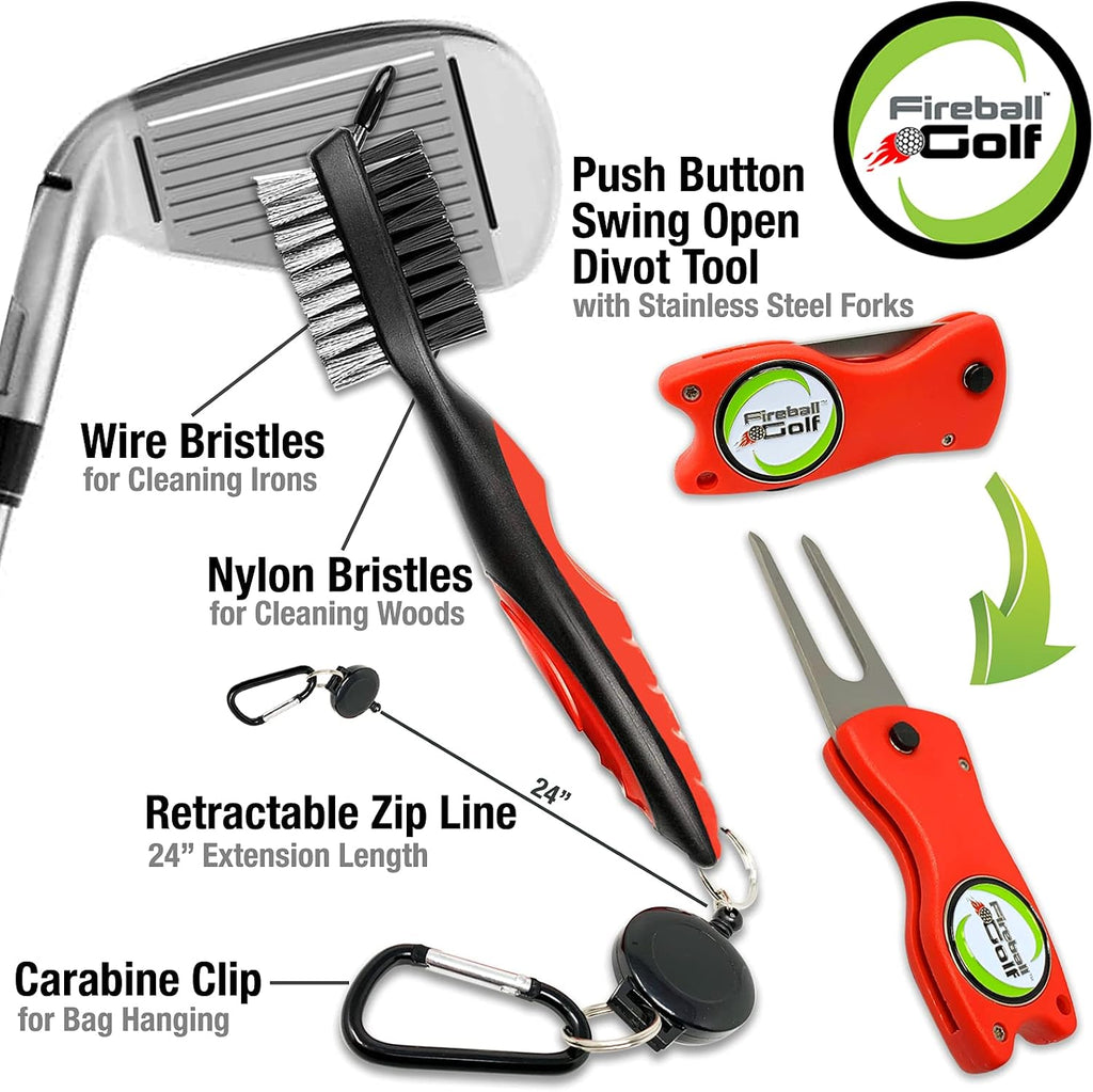 Towel Gifts and Accessories Set (Many Colors) - 3 Golf Towels, Golf Divot Tool, Ball Marker, and Golf Cleaning Brush