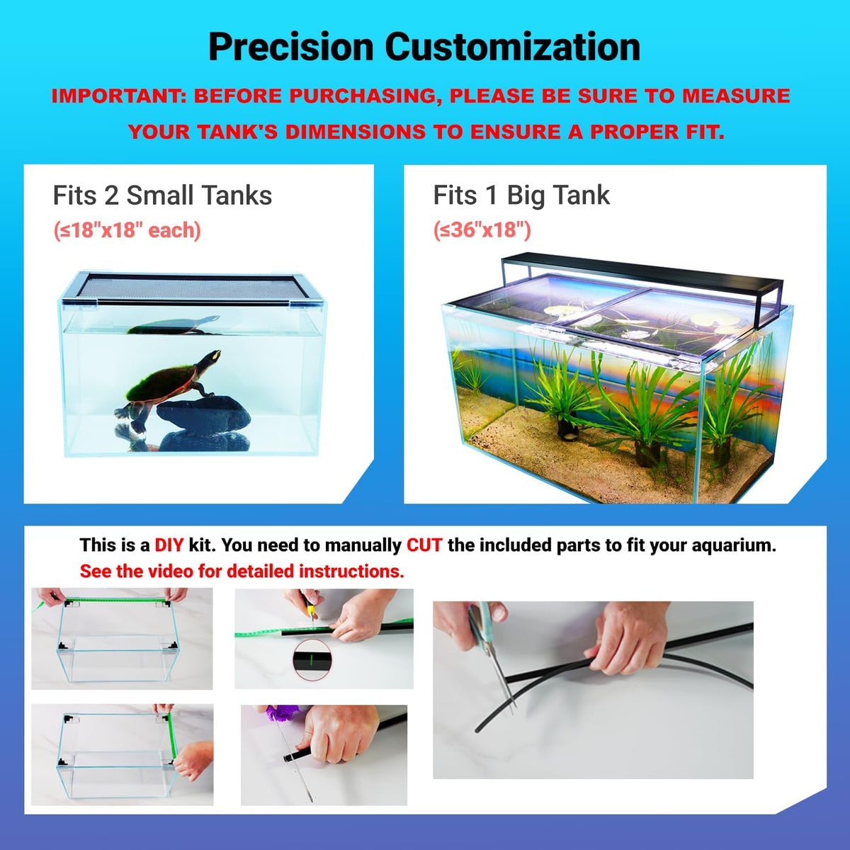 Easy Install DIY Fish Tank Lid, Adjustable Mesh Aquarium Lid, Anti-Jump Cover for Rimless Tanks Only (2/5/10/20