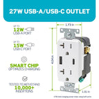 Leviton Decora 27W USB-A/C Wall Outlet, 20A TR Receptacle, AC2X3-W White