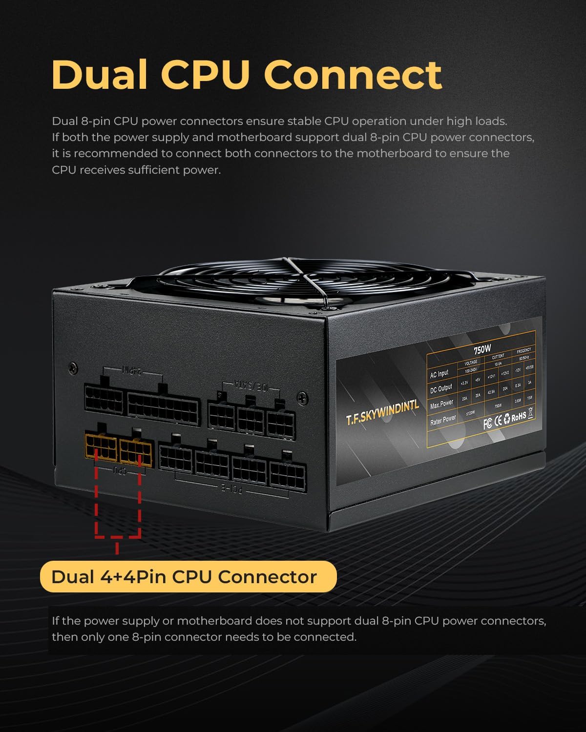 750W PSU 80 Plus Gold Power Supply Fully Modular Standard ATX Active PFC