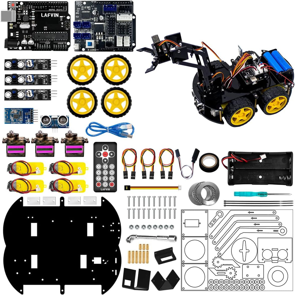 Mechanical 4WD Robot Arm Smart Car Kit - STEM/Graphical Programming Robot Car Compatible with Arduino IDE - Tutorial