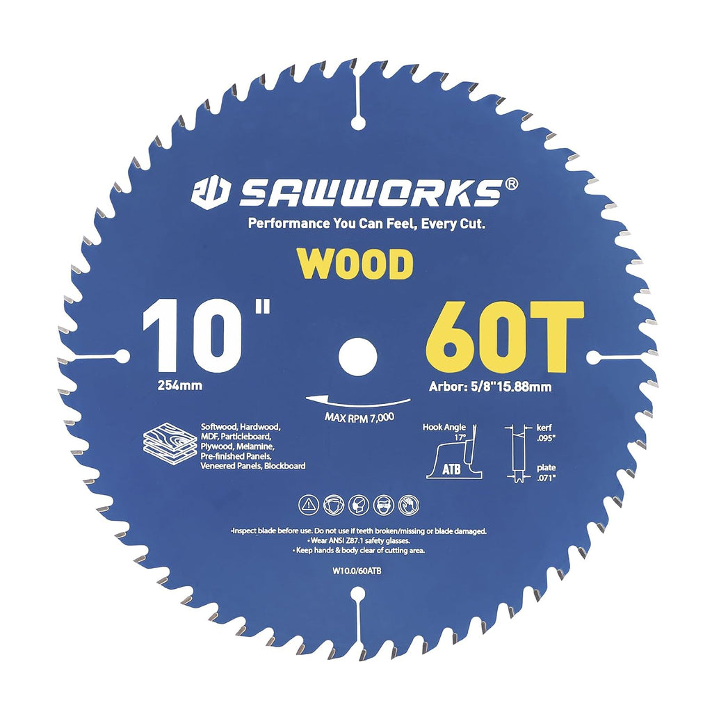 10 Inch 60T ATB Circular Saw Blade for Wood Cutting | ATB for fine finish cutting. Cuts plywood, MDF, laminate