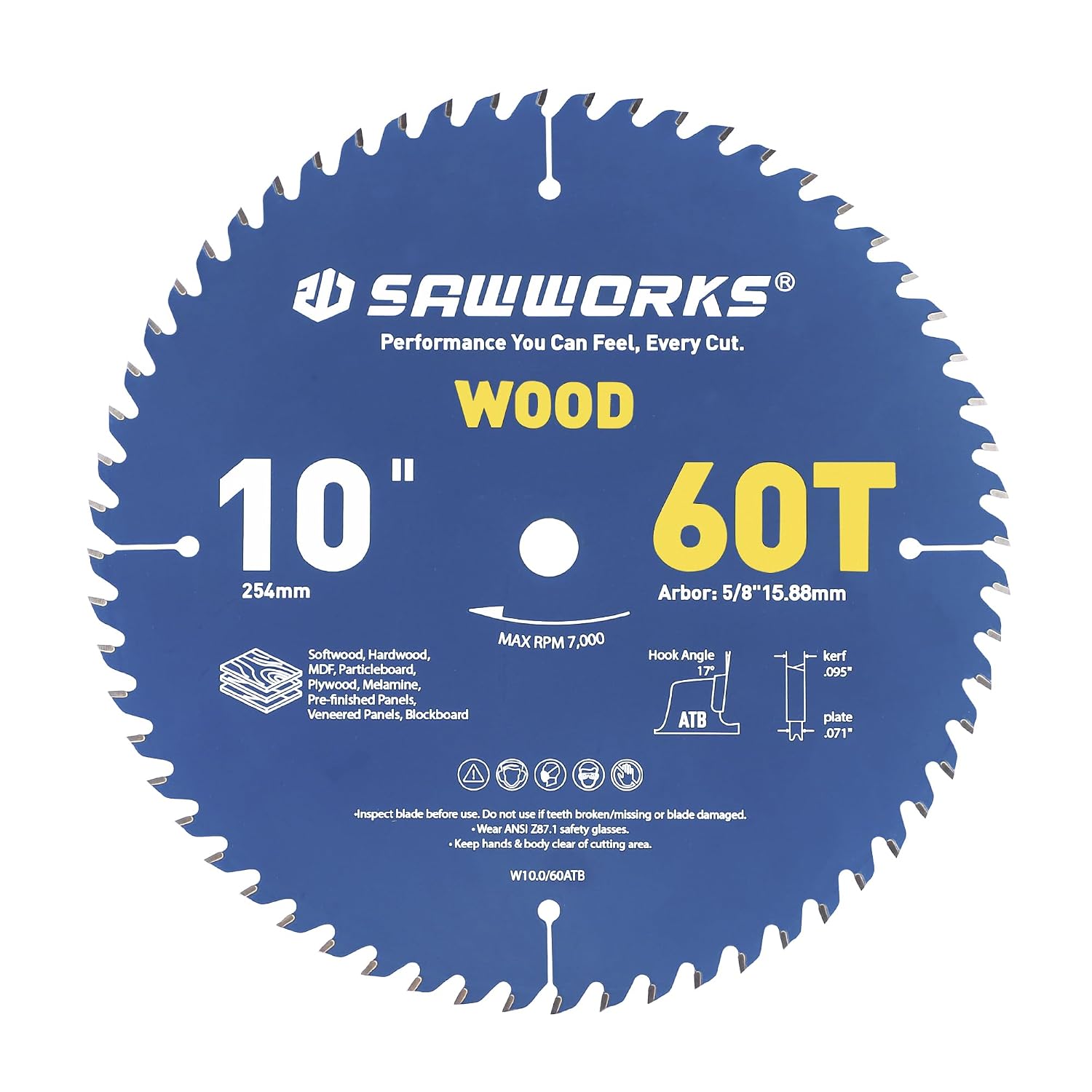 10 Inch 60T ATB Circular Saw Blade for Wood Cutting | ATB for fine finish cutting. Cuts plywood, MDF, laminate