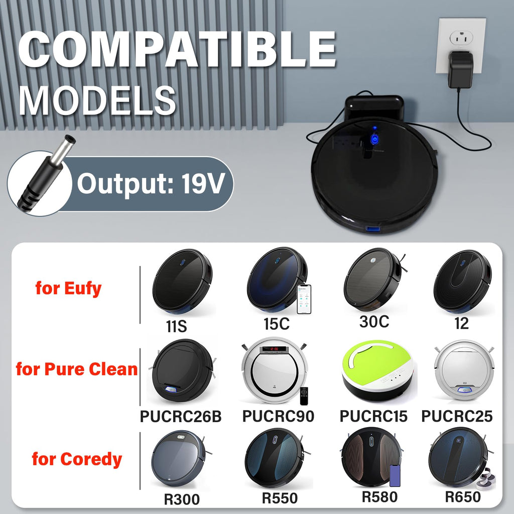 19V Robot Vacuum Cleaner Charger Replacement Fit for Eufy BoostIQ RoboVac