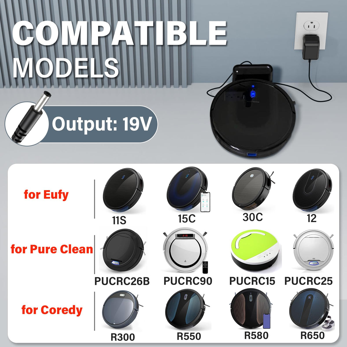 19V Robot Vacuum Cleaner Charger Replacement Fit for Eufy BoostIQ RoboVac