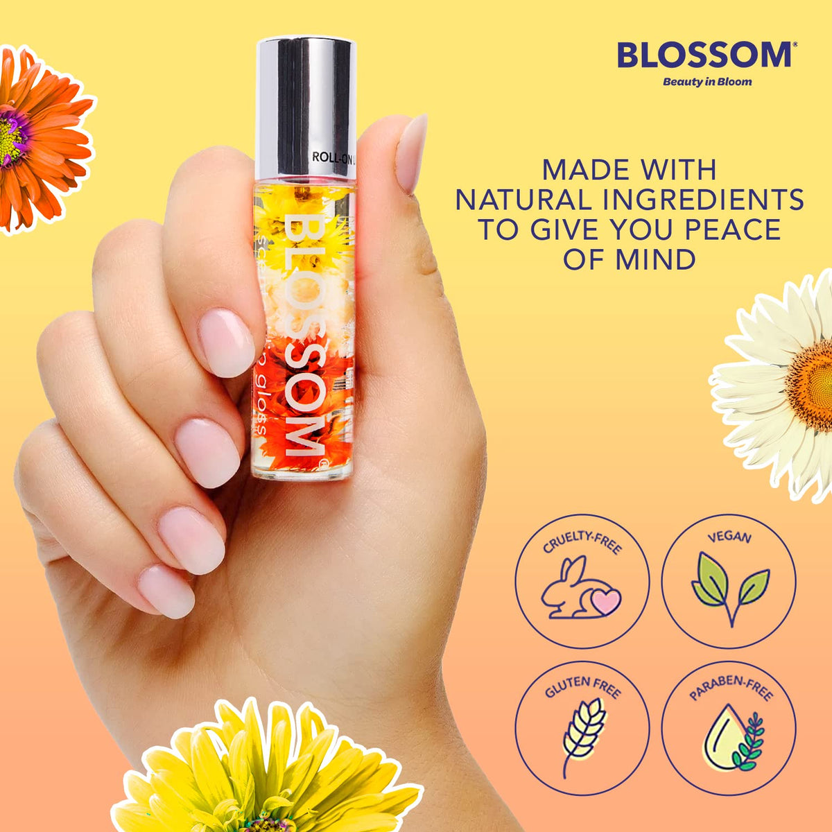 Roll on Lip Gloss, Infused with Real Flowers, Passion Fruit, 0.2oz