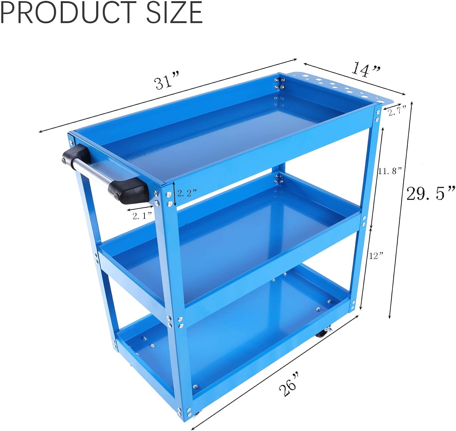 3-Tier Utility Cart,3 Shelves Rolling Carts with Brake Wheels,450lbs Load Capacity,Heavy Duty Mechanic Storage Cart