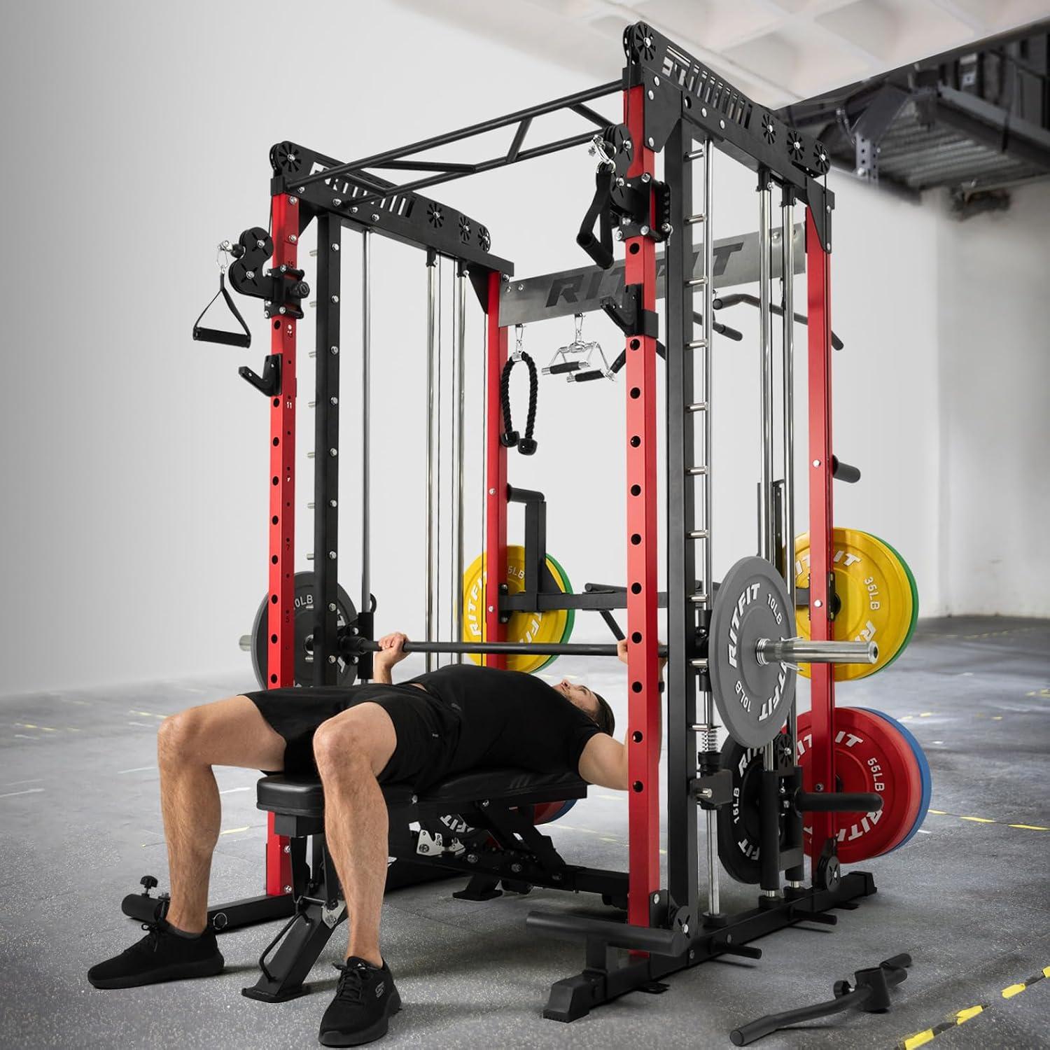 M1 Pro Smith Machine Cable Crossover Power Cage Home Gym | Dual 360 Cables, Barbell & Handles, LAT Pulldown, 1850LBS