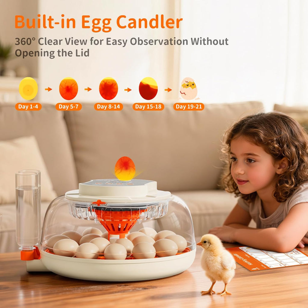 Egg Incubators for Hatching Eggs, Temperature and Humidity Control, Automatic Egg Turning, Egg Candler, External
