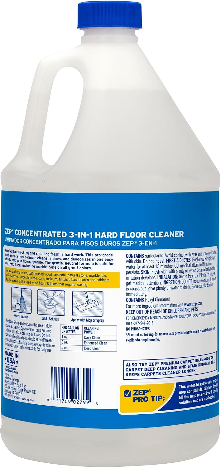 3-in-1 Hard Floor Cleaner, 1 Gallon Concentrate for LVP, Tile & Marble
