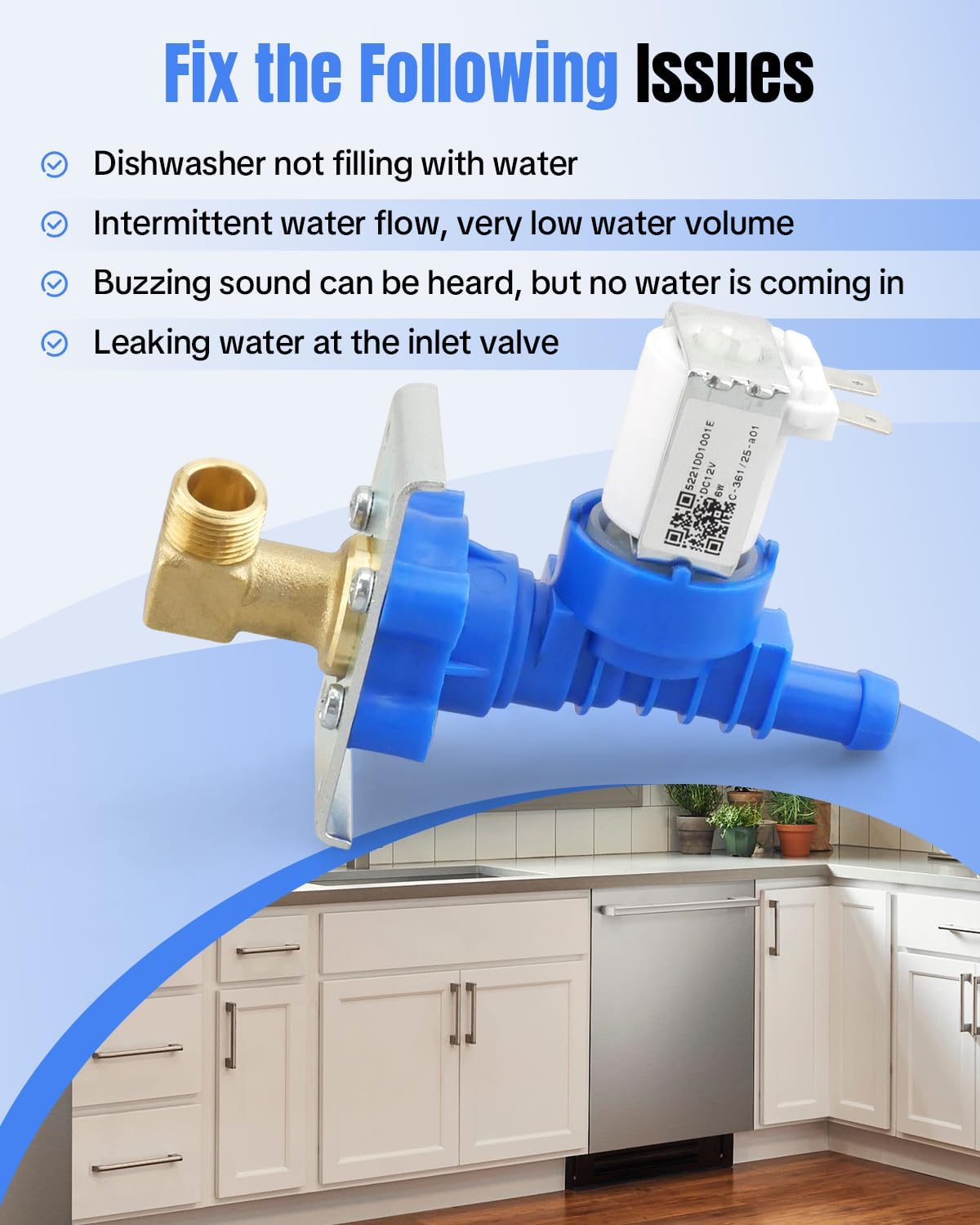 5221DD1001E Dishwasher Water Inlet Valve Fit for LG, Fit for Kenmore Dishwasher models Replaces 5221DD1001A, PS3527445, AP5810251, 3282910, AH3527445, EA3527445