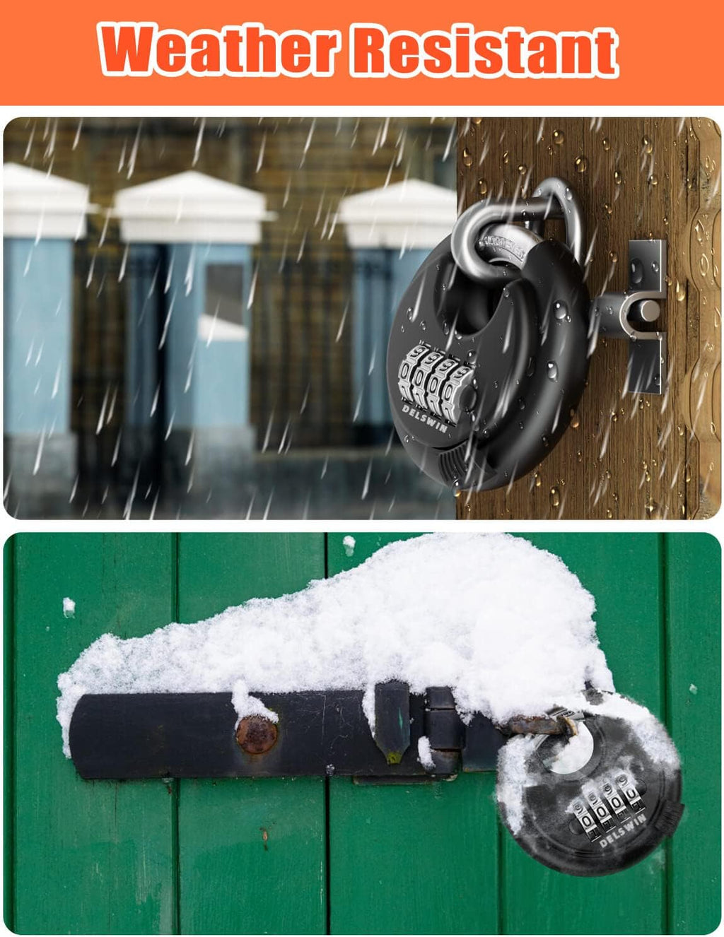 4-Digit Disc Combination Lock Outdoor - Heavy Duty Combination Padlocks with Hardened Steel Shackle Weatherproof