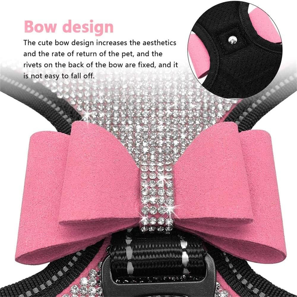 Red Bling Girl Dog Harness,Rhinestone Cat Bow Tie Frenchie Vest Harnesses Female Puppy Kitty Cute Fancy Sparkling