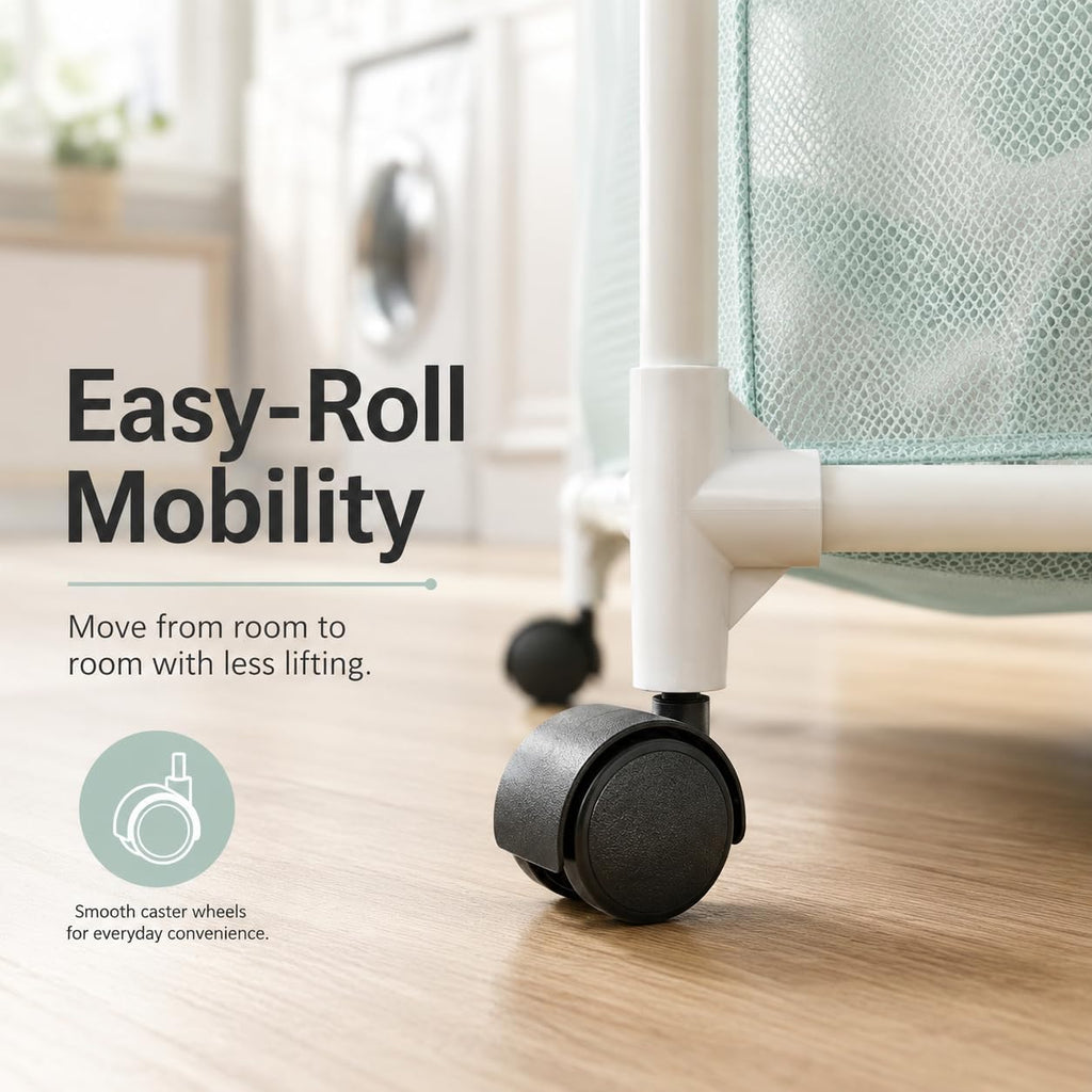 3-Bag Mesh Rolling Laundry Sorter Cart, Soft Silver, Removable Washable Bags, Easy-Roll Casters, Rust-Resistant PVC