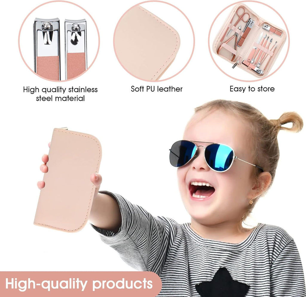 Nail Clippers & Beauty Tool Portable Set, Rose Gold Manicure Set, 12 in 1. | Martensitic Stainless Steel, Pink