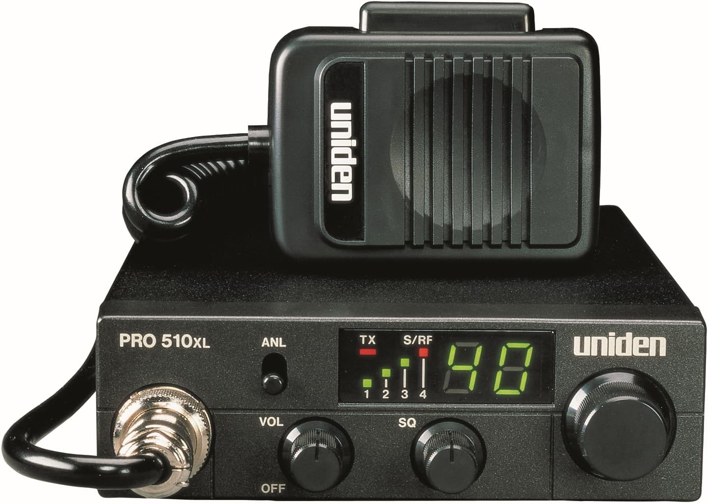 PRO510XL Pro Series 40-Channel CB Radio. Compact Design. Backlit LCD Display. Public Address. ANL Switch and 7 Watts